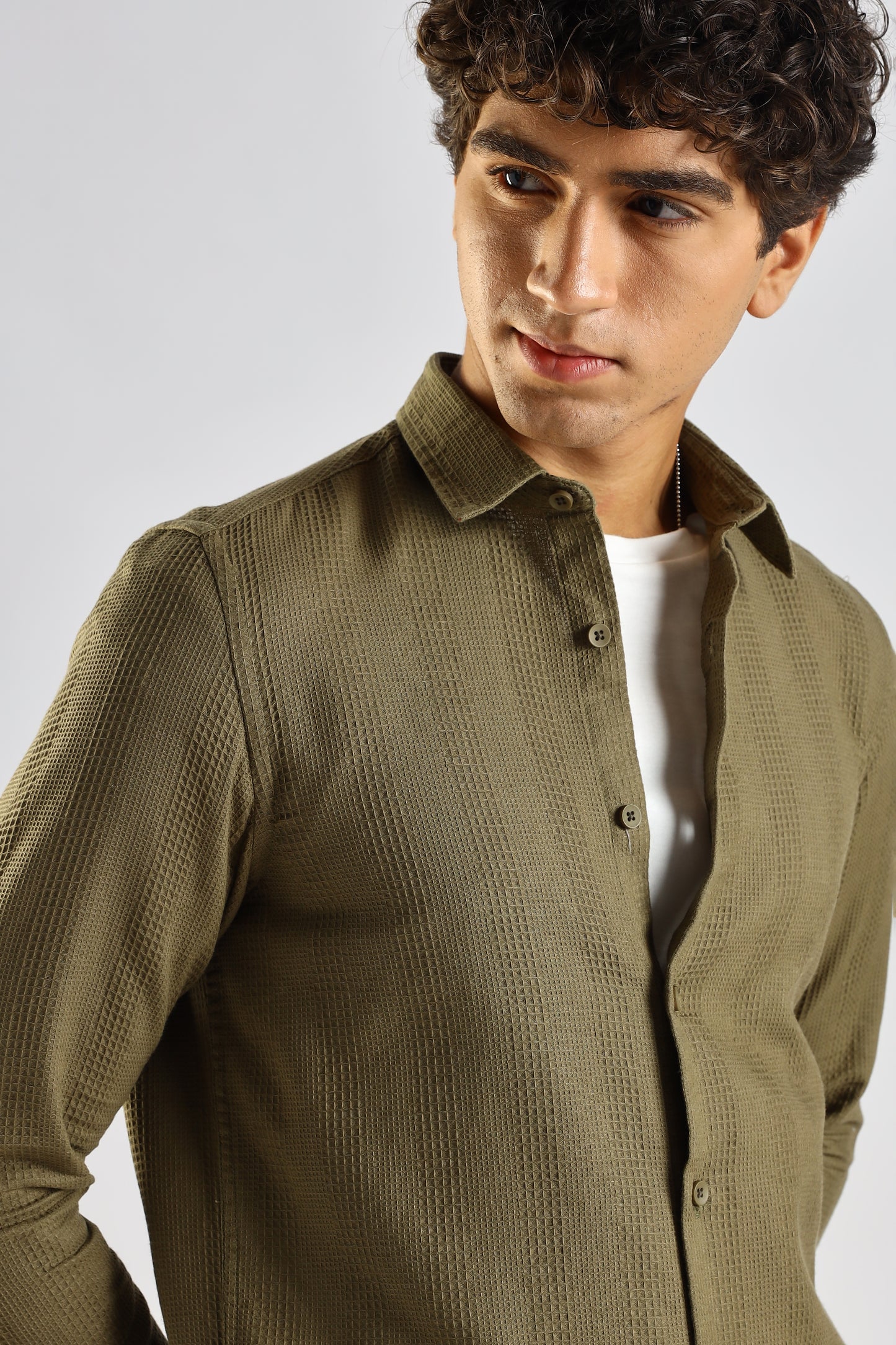 Textured Cotton Shirt Green