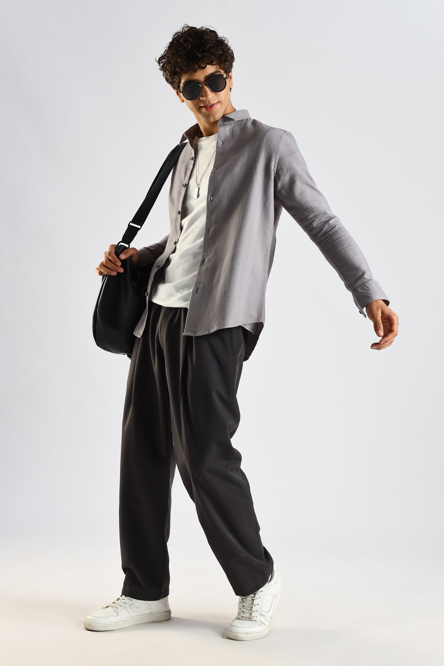 Cotton Blend Drawcord Trousers Grey