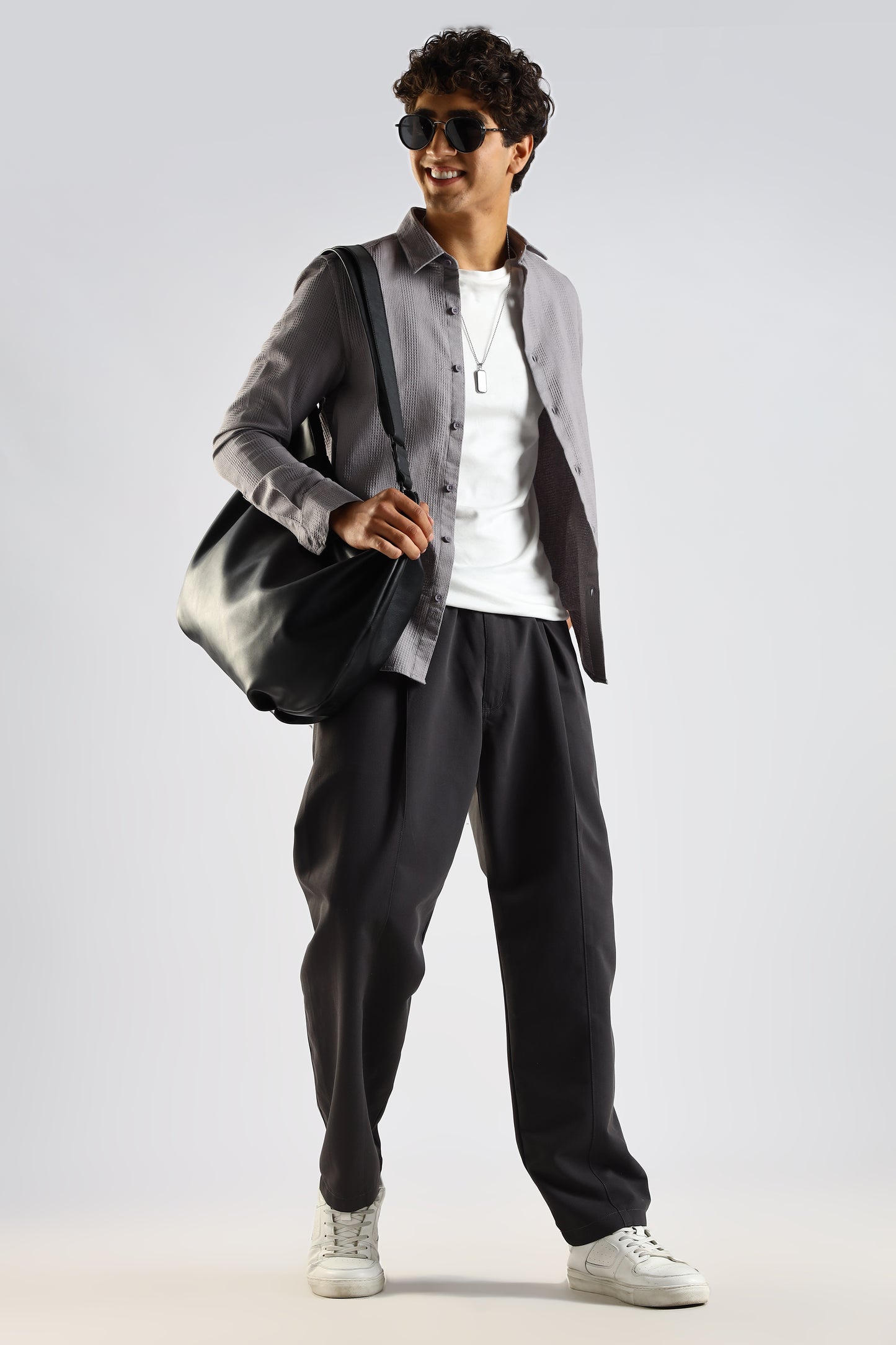 Cotton Blend Drawcord Trousers Grey