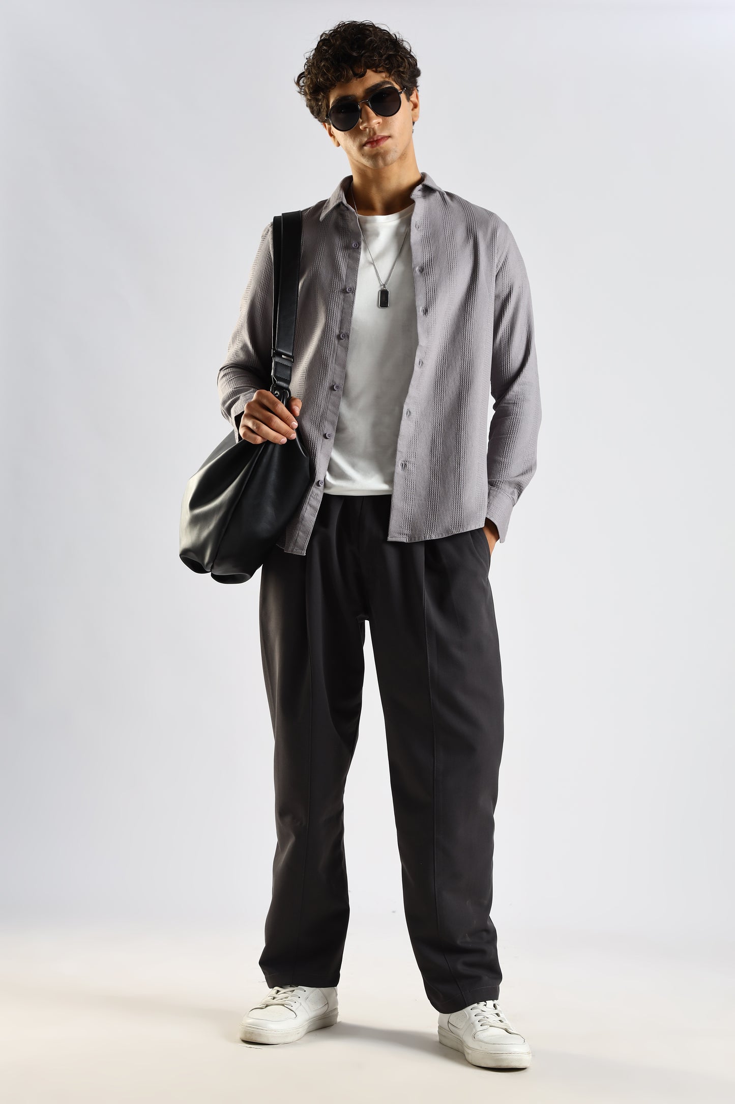 Cotton Blend Drawcord Trousers Grey