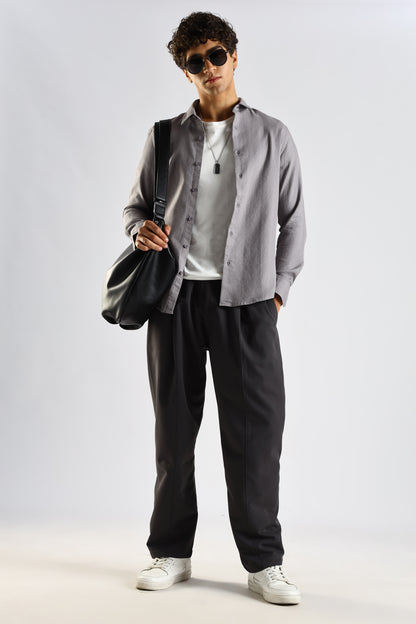 Cotton Blend Drawcord Trousers Grey
