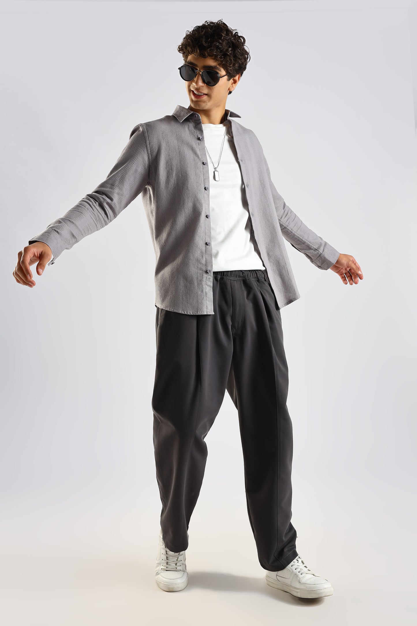 Textured Cotton Shirt Grey