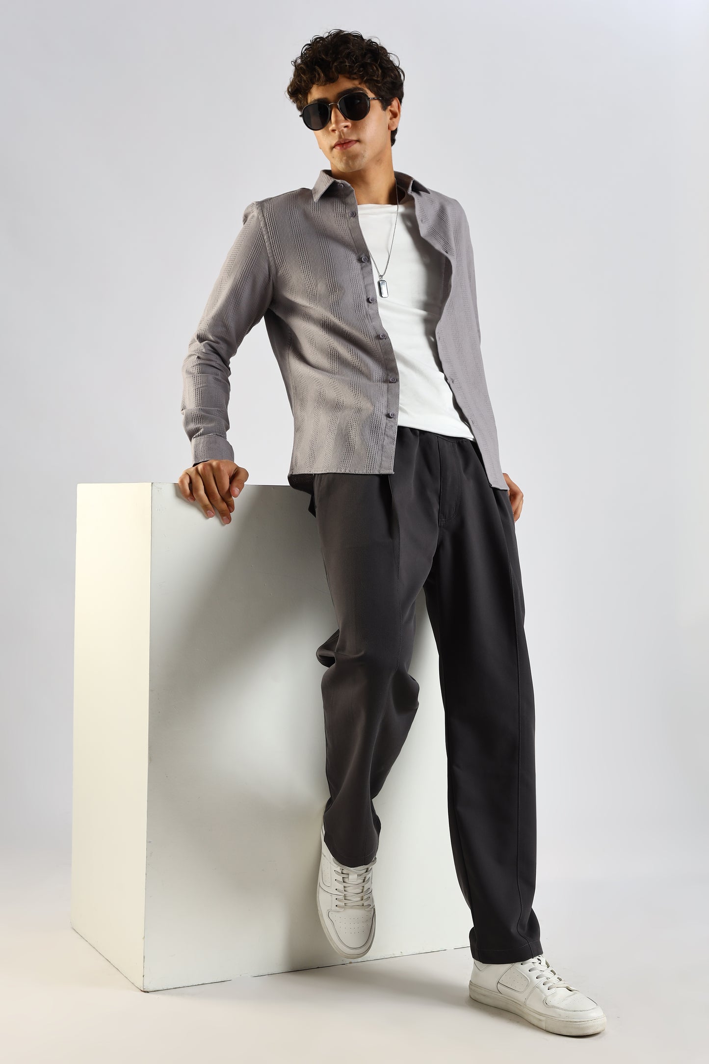 Textured Cotton Shirt Grey