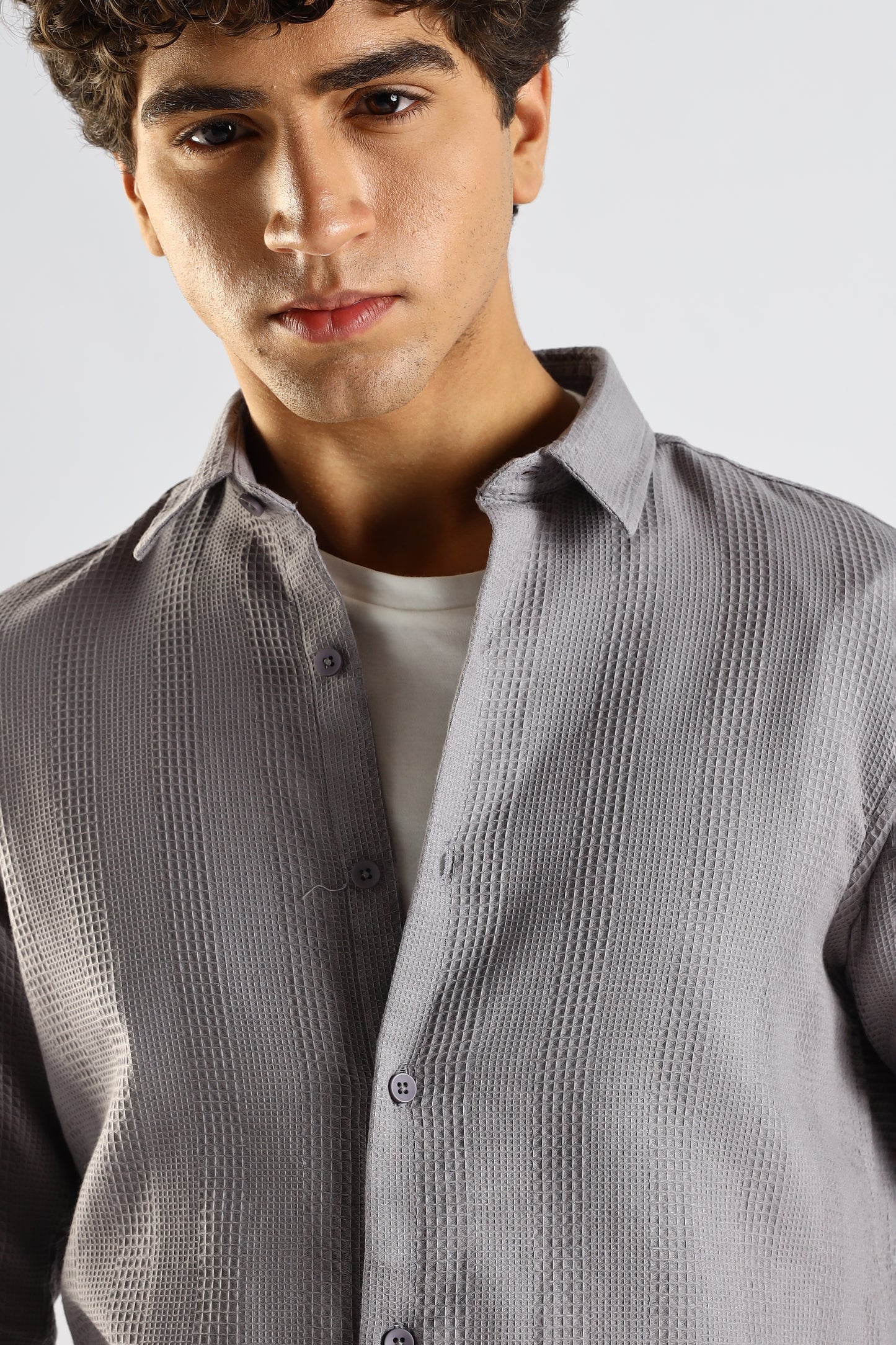 Textured Cotton Shirt Grey