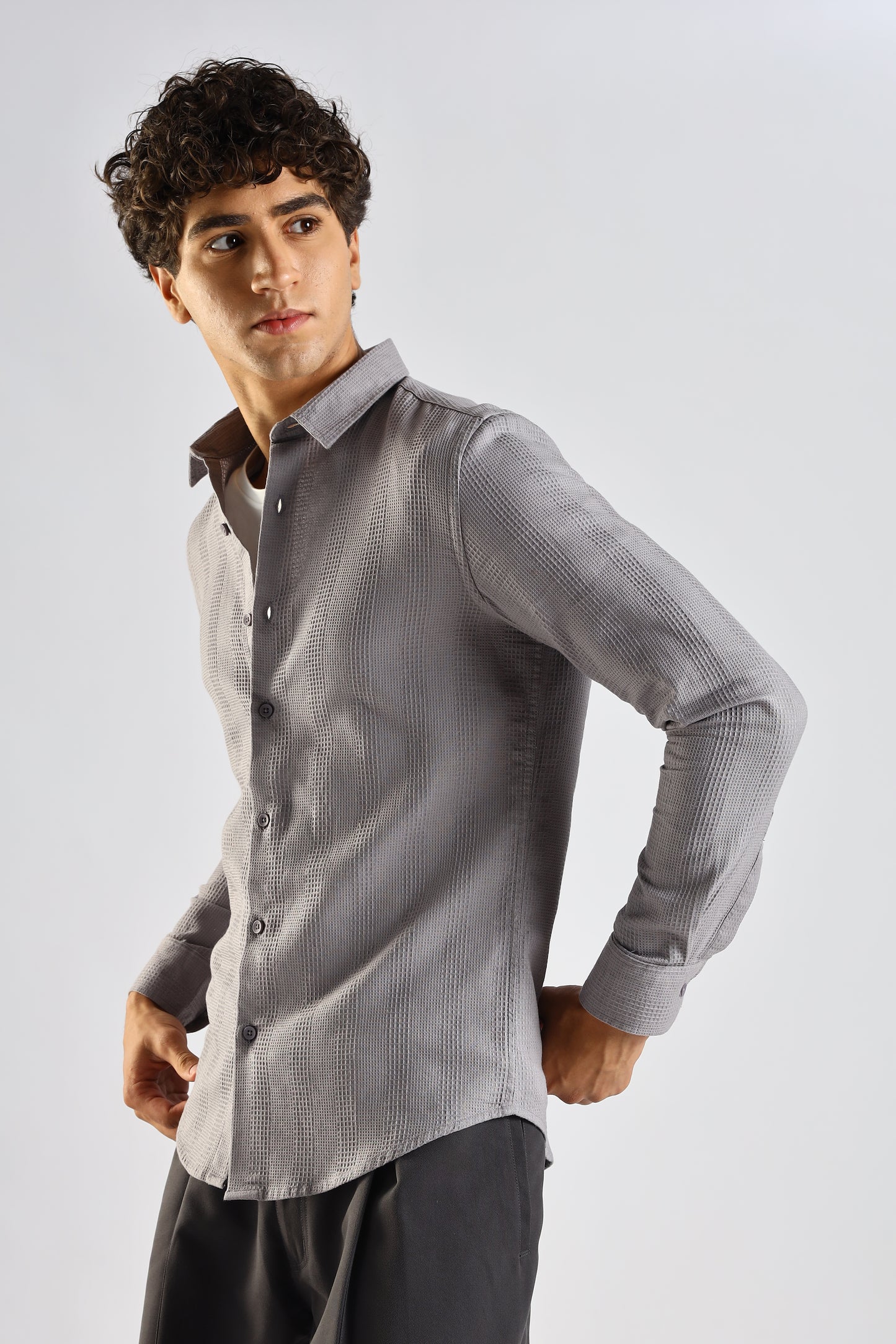 Textured Cotton Shirt Grey