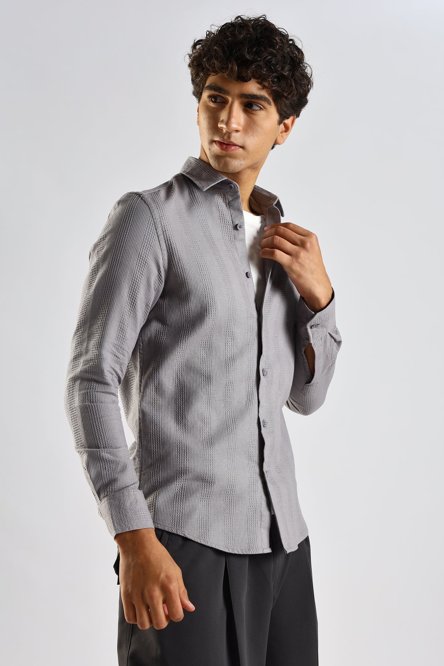 Textured Cotton Shirt Grey