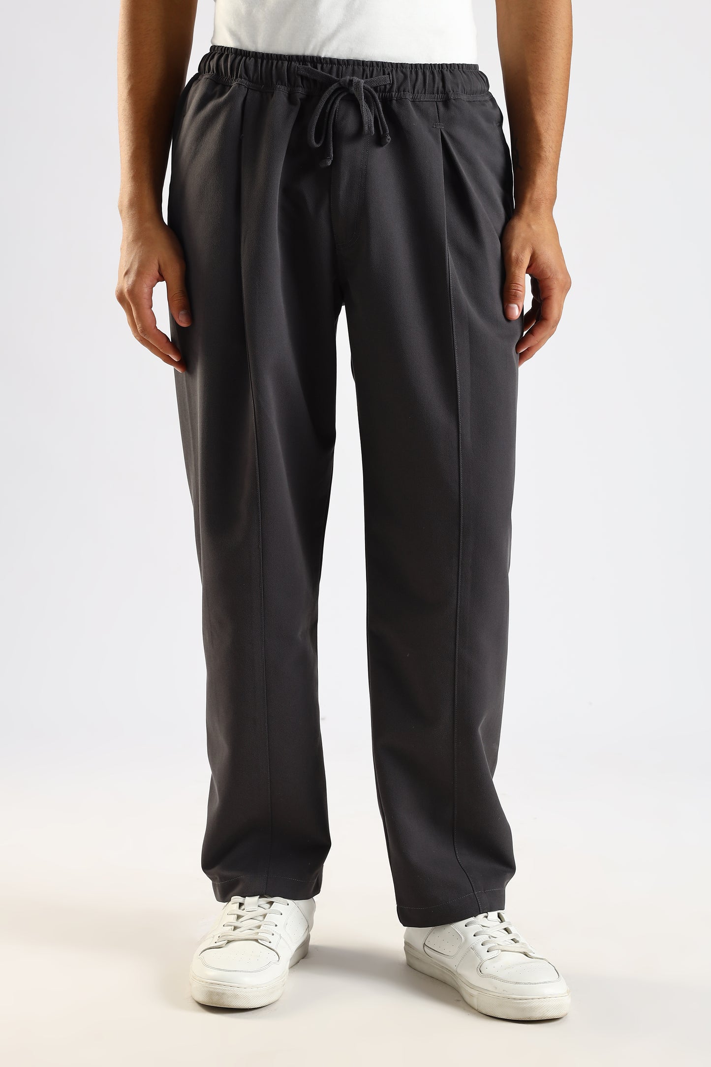 Cotton Blend Drawcord Trousers Grey