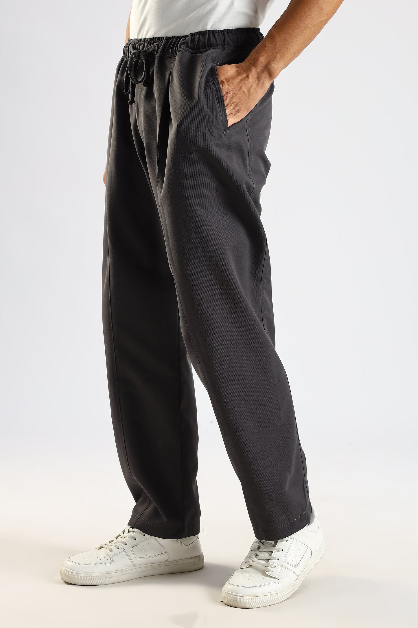 Cotton Blend Drawcord Trousers Grey