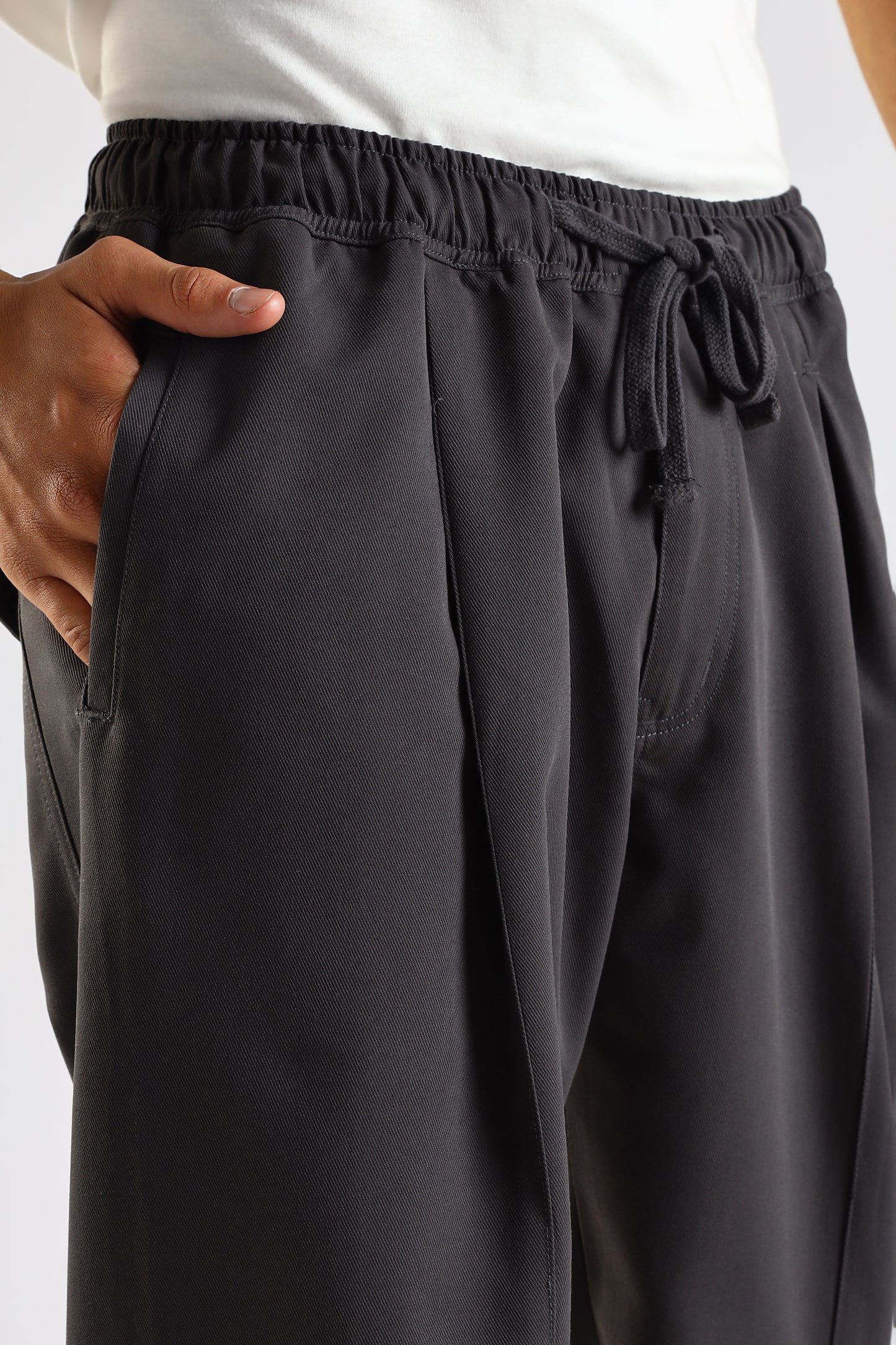 Cotton Blend Drawcord Trousers Grey