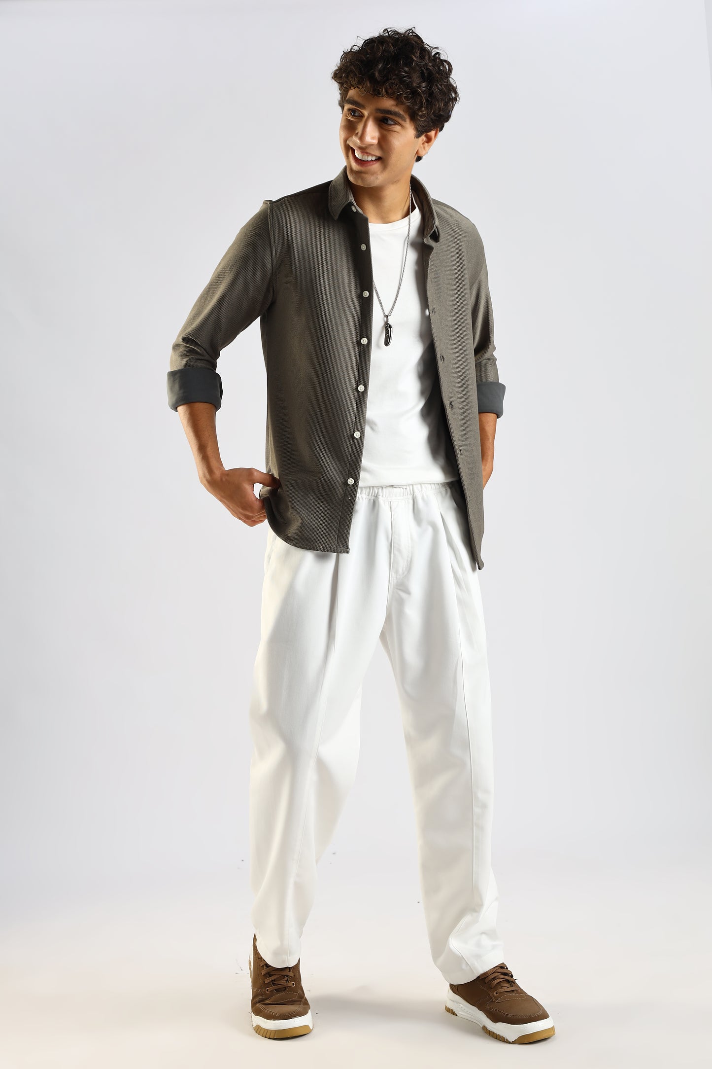 Textured Poly Knit Shirt Olive