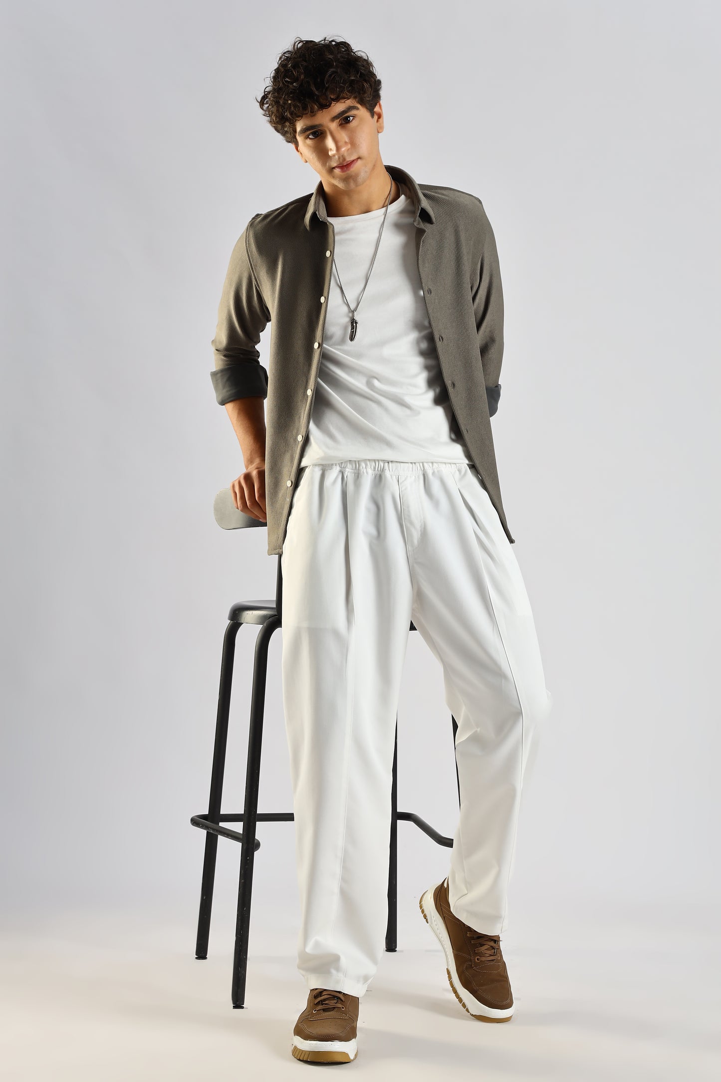 Cotton Blend Drawcord Trousers White