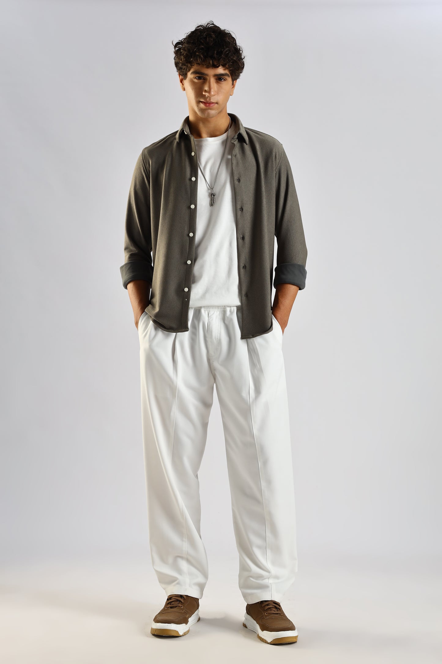 Cotton Blend Drawcord Trousers White