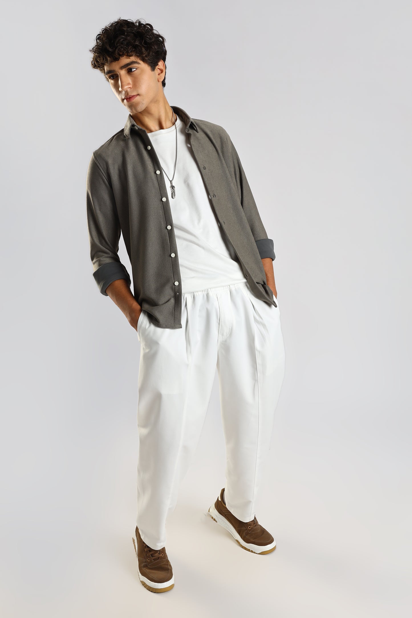 Cotton Blend Drawcord Trousers White