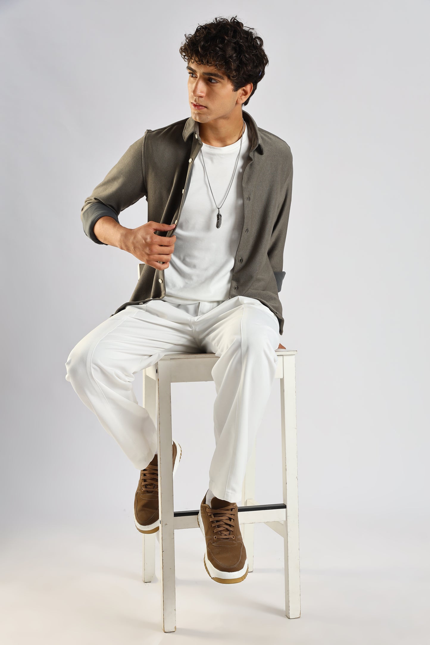 Textured Poly Knit Shirt Olive
