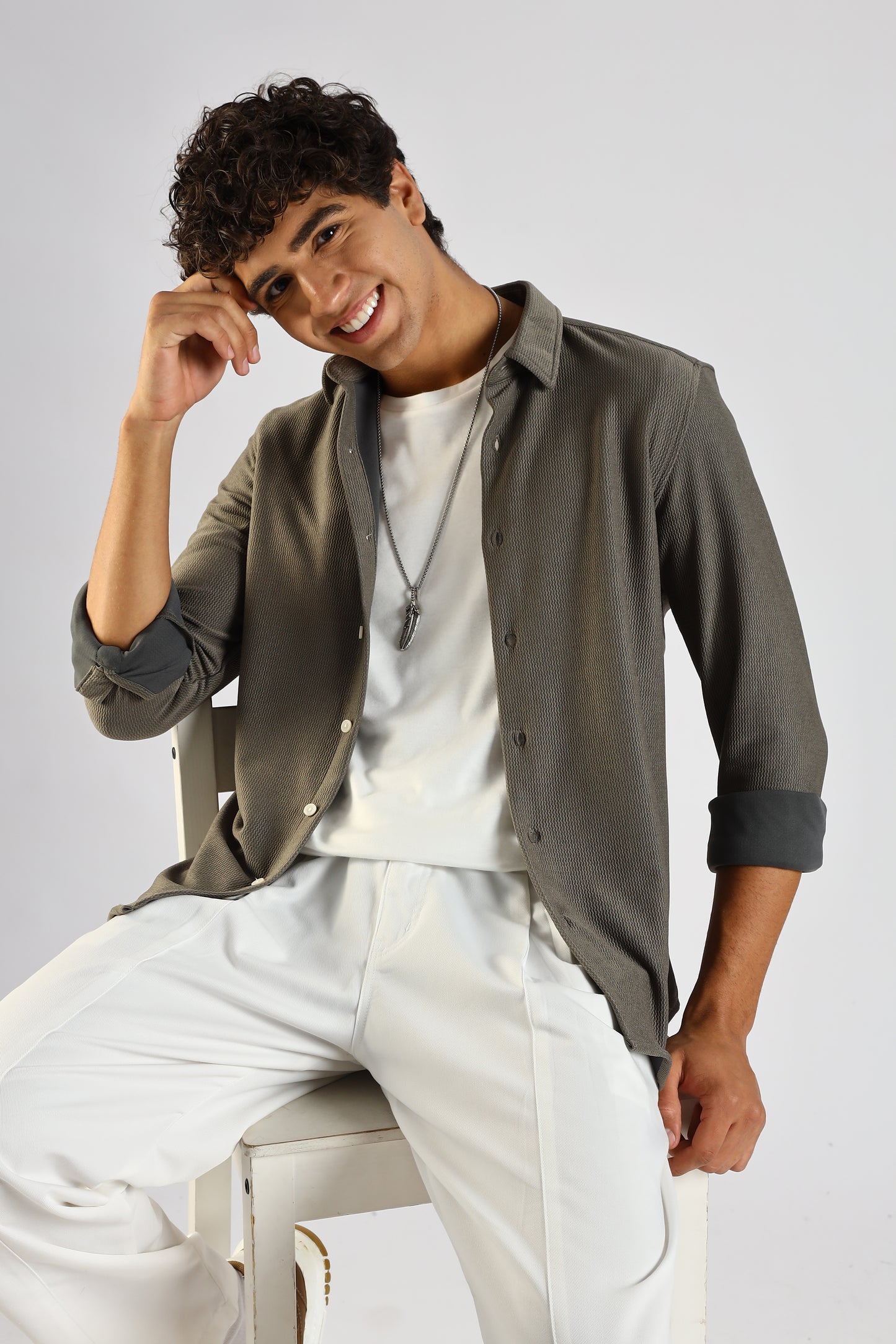 Textured Poly Knit Shirt Olive