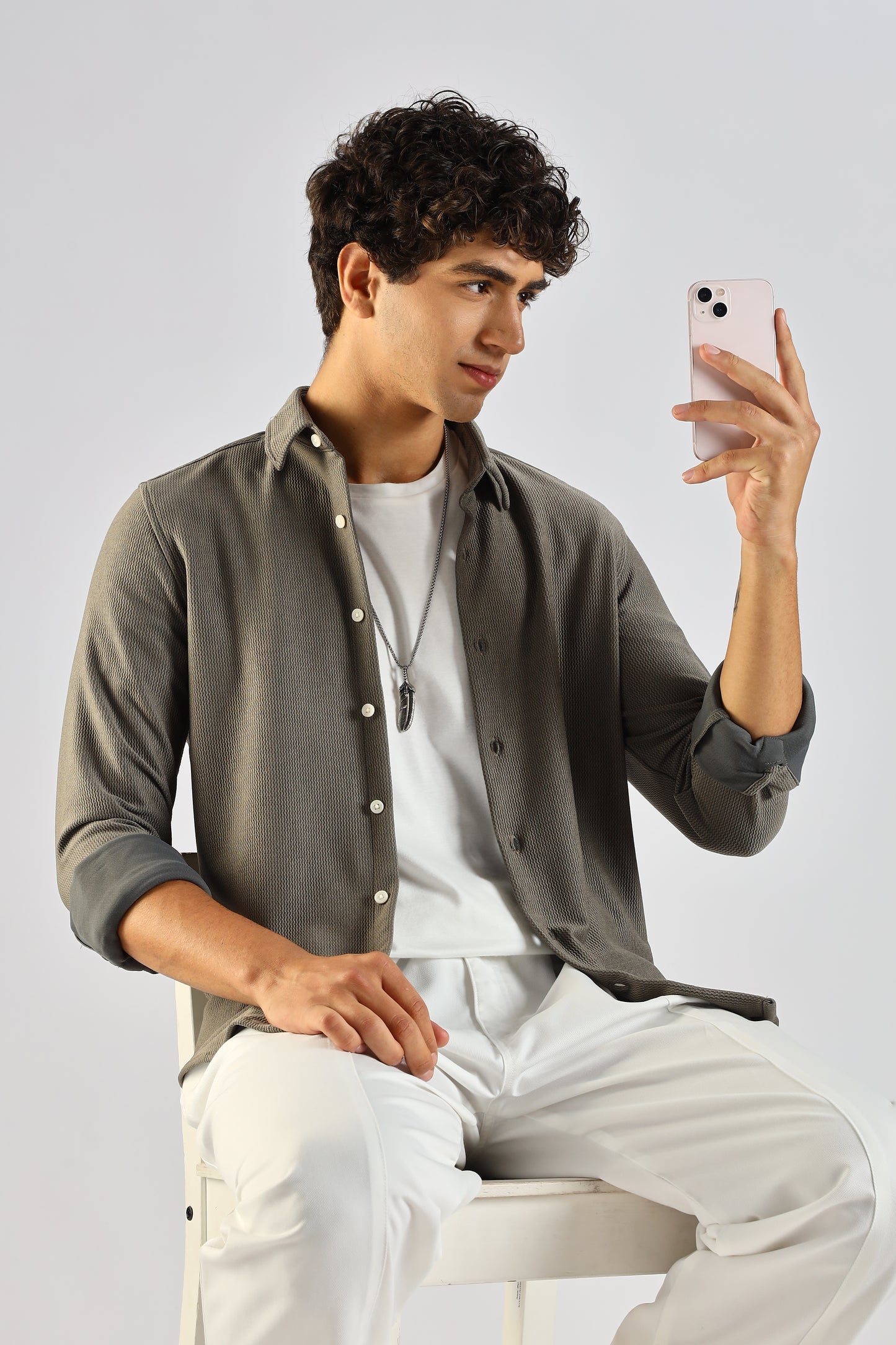 Textured Poly Knit Shirt Olive