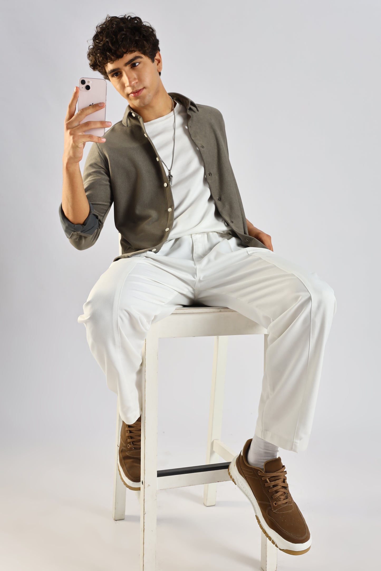 Cotton Blend Drawcord Trousers White