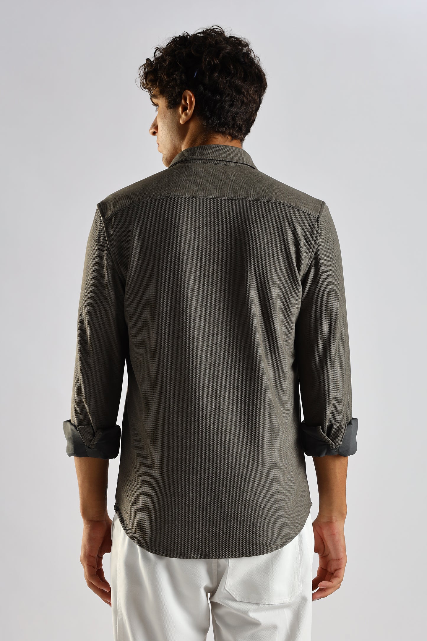 Textured Poly Knit Shirt Olive