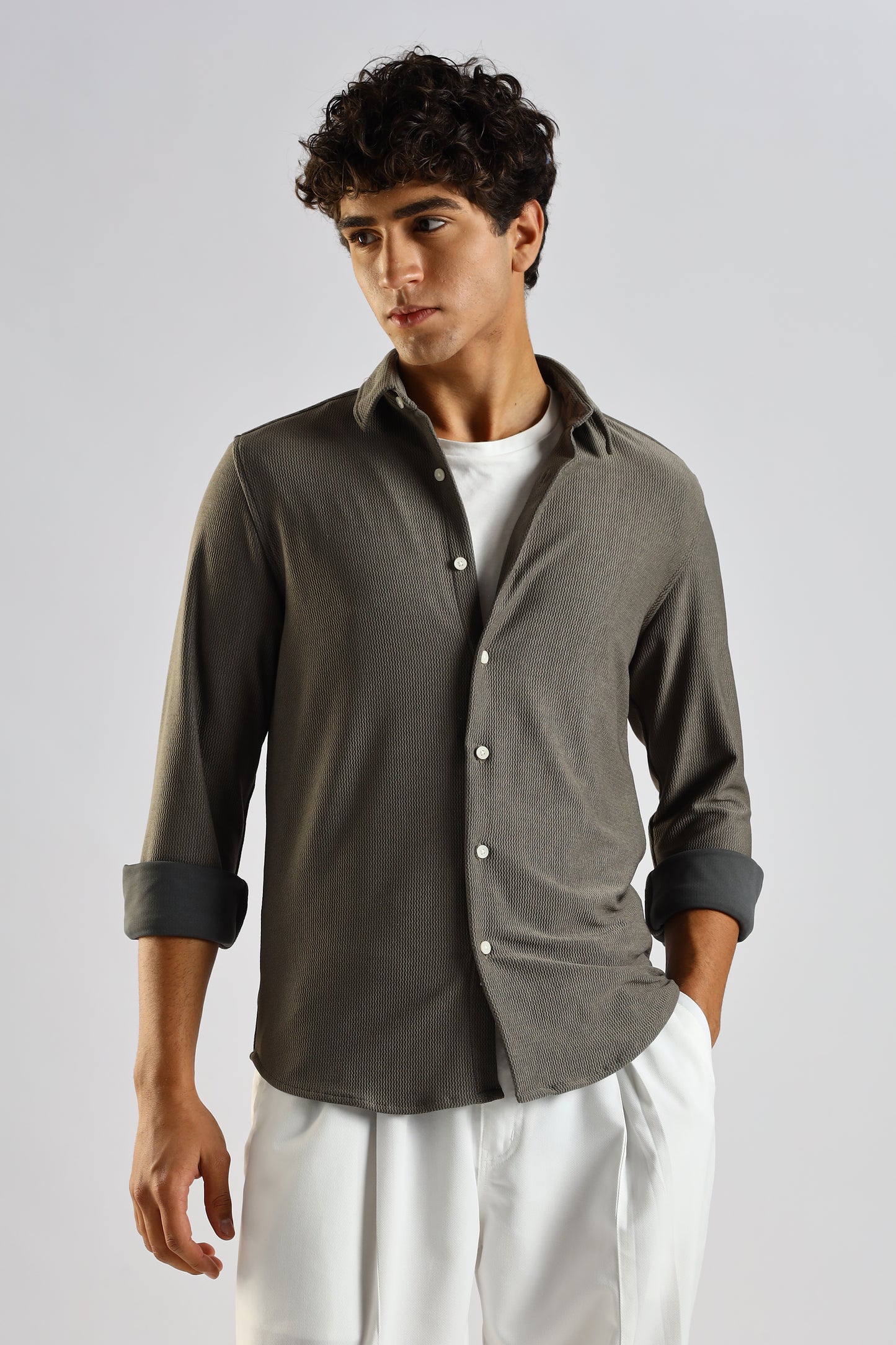 Textured Poly Knit Shirt Olive