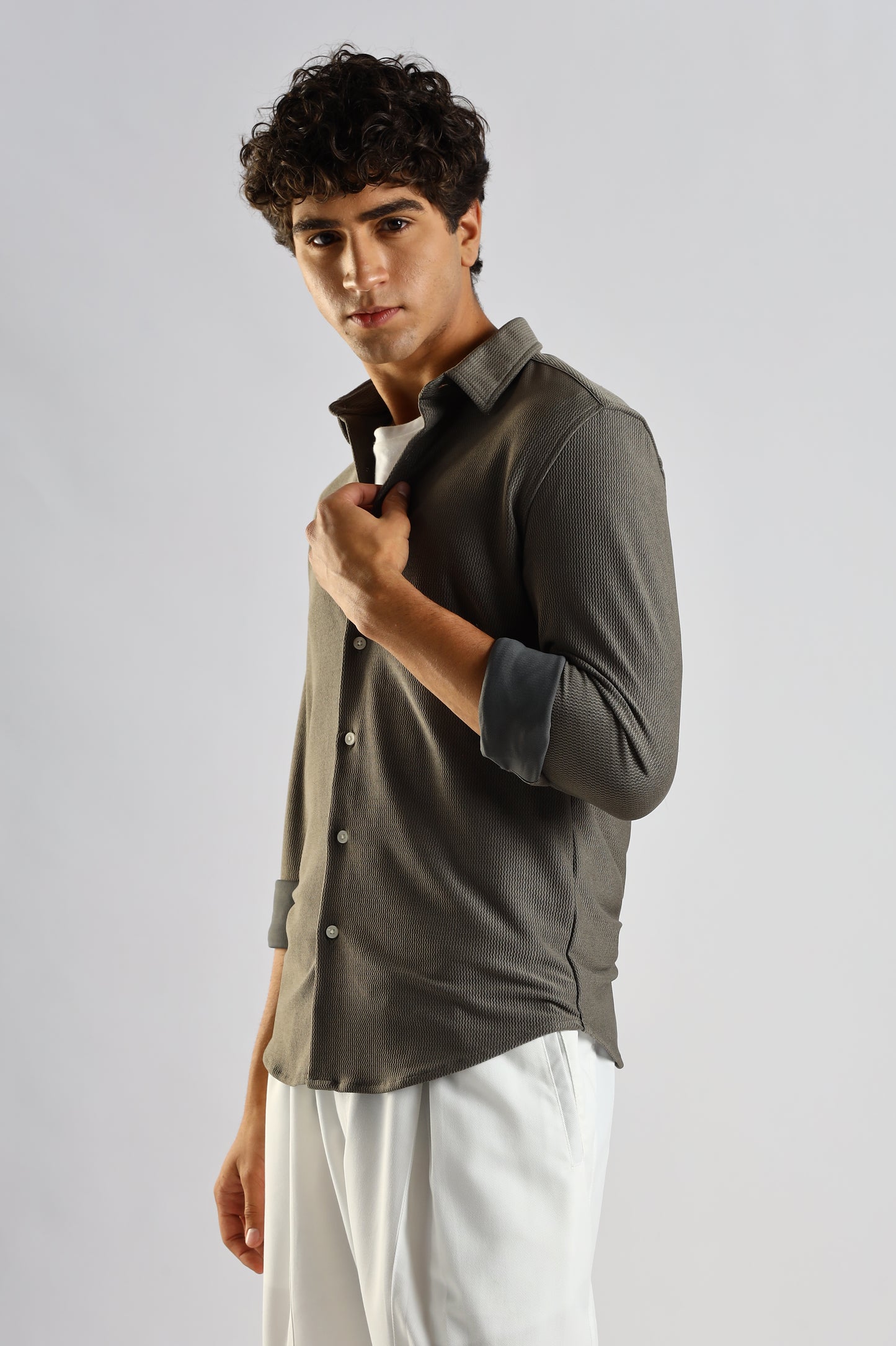 Textured Poly Knit Shirt Olive