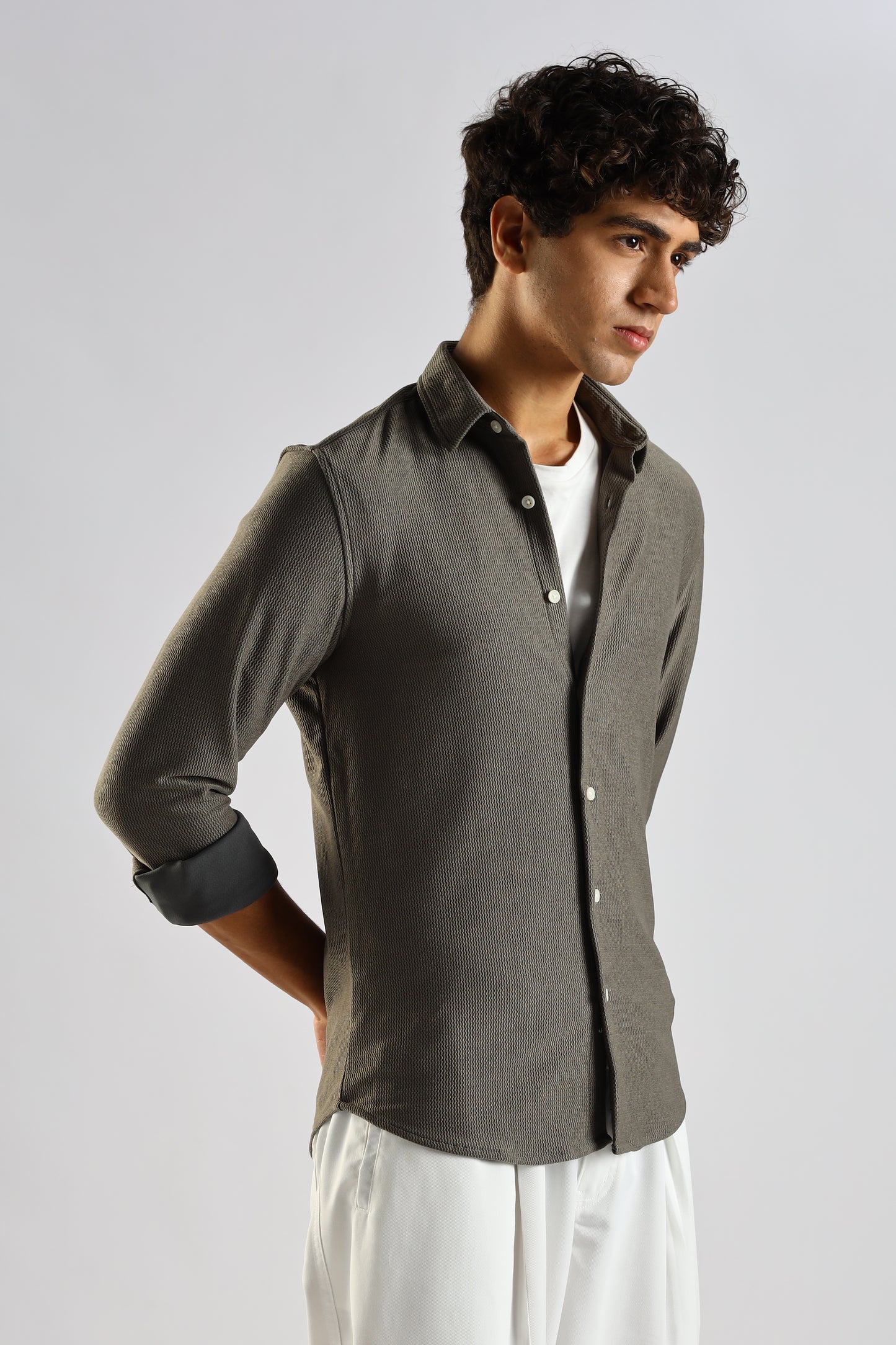 Textured Poly Knit Shirt Olive