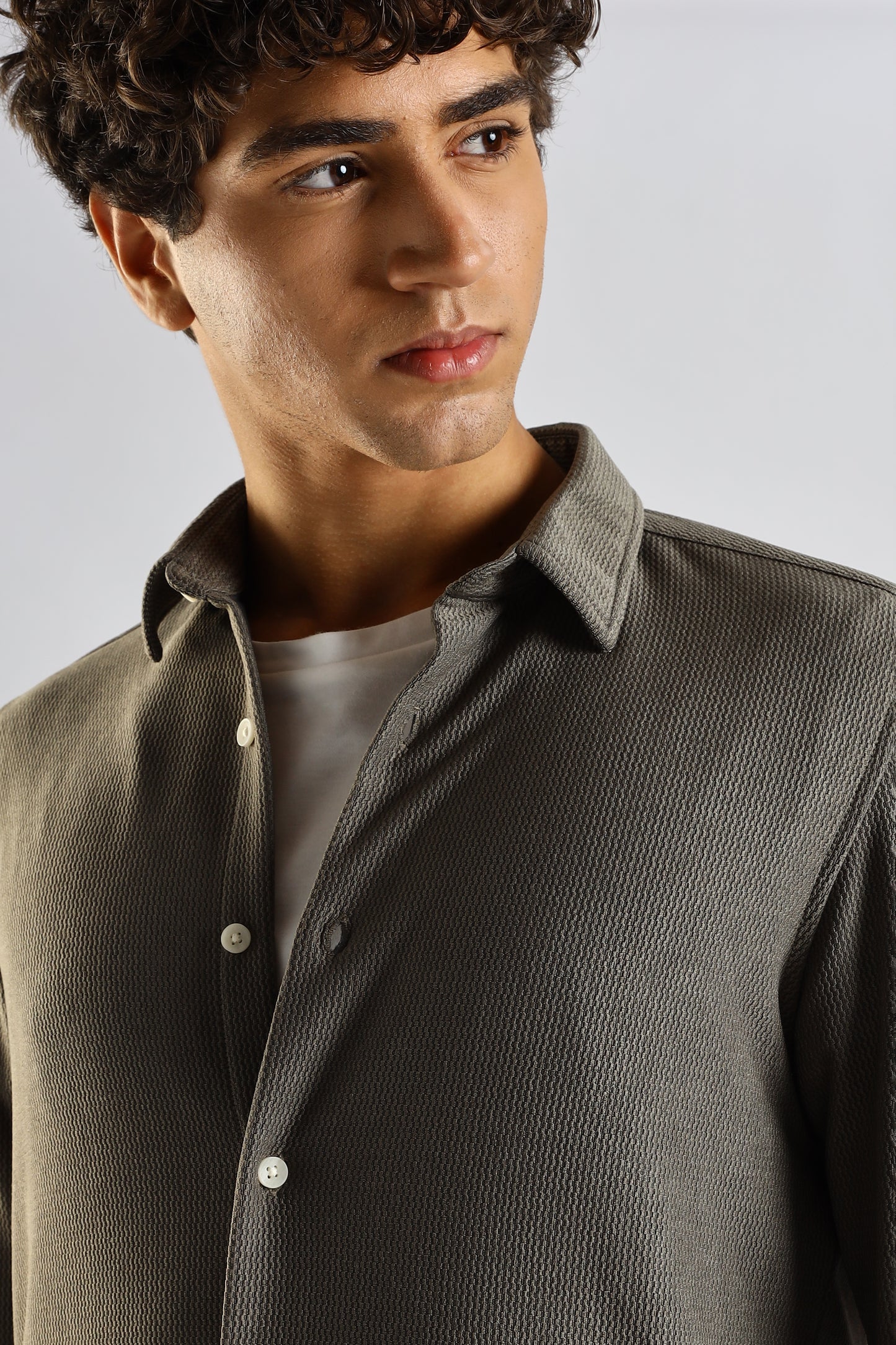 Textured Poly Knit Shirt Olive