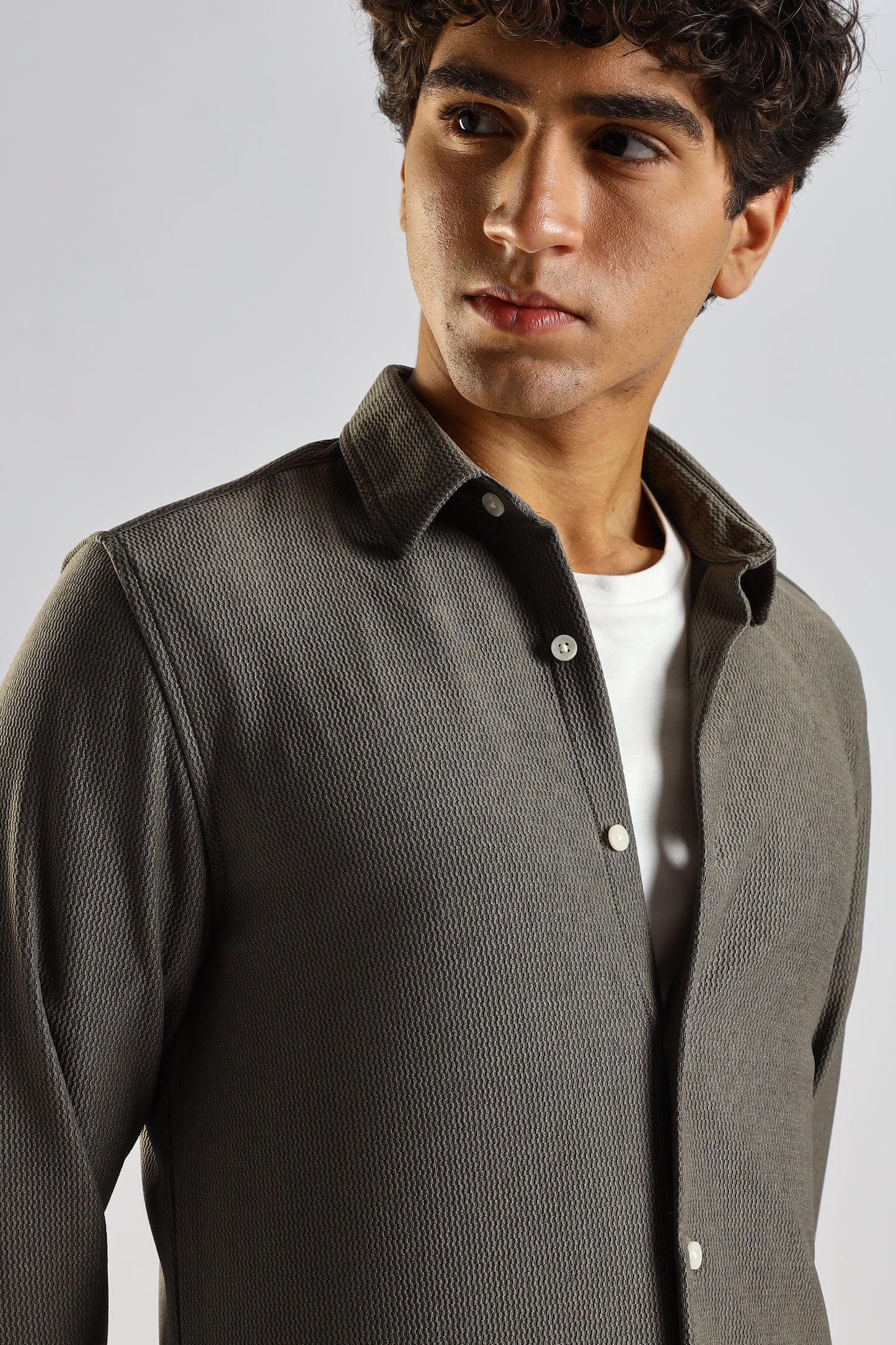 Textured Poly Knit Shirt Olive