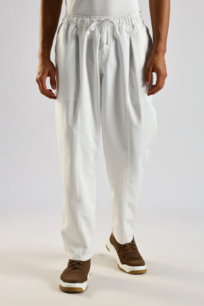 Cotton Blend Drawcord Trousers White