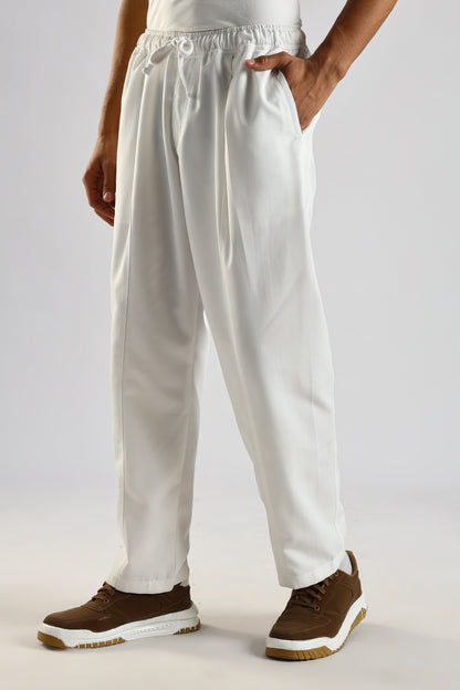 Cotton Blend Drawcord Trousers White