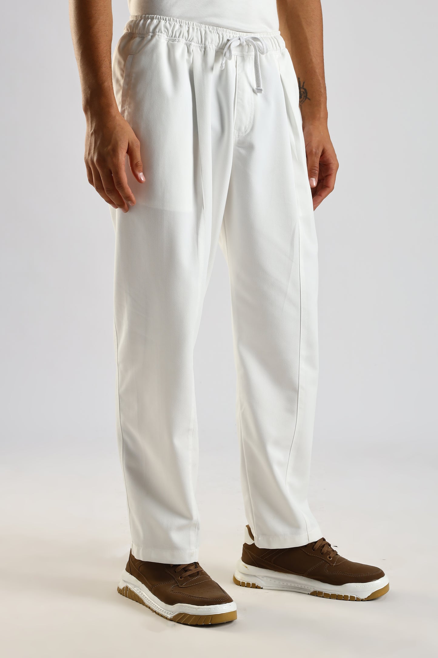 Cotton Blend Drawcord Trousers White