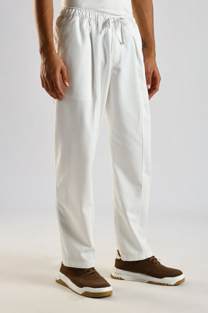 Cotton Blend Drawcord Trousers White