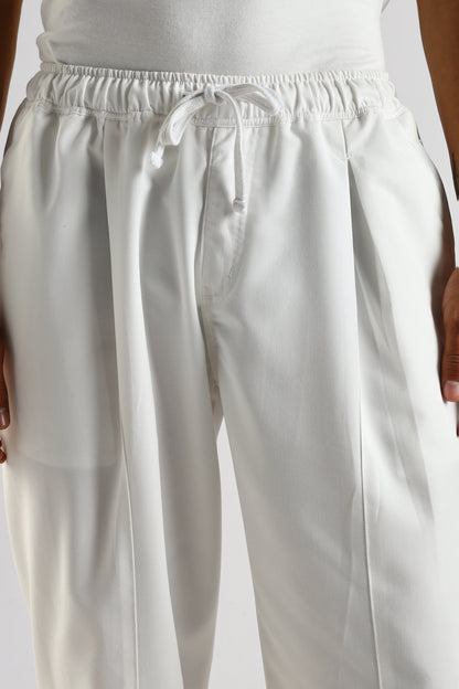 Cotton Blend Drawcord Trousers White