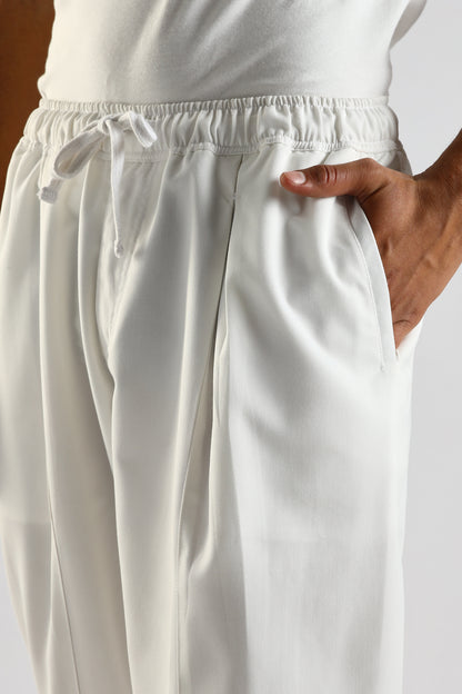 Cotton Blend Drawcord Trousers White