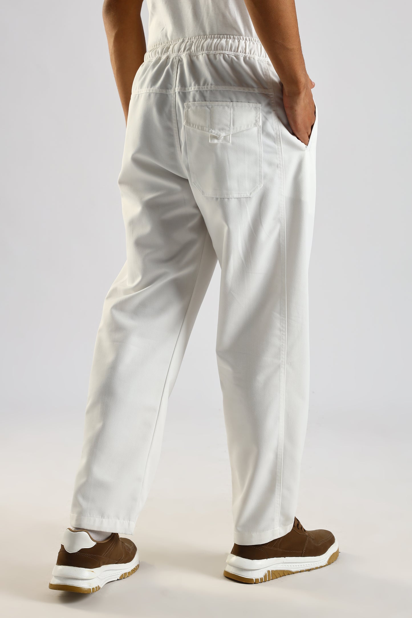 Cotton Blend Drawcord Trousers White