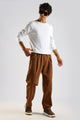 Cotton Blend Drawcord Trousers Brown