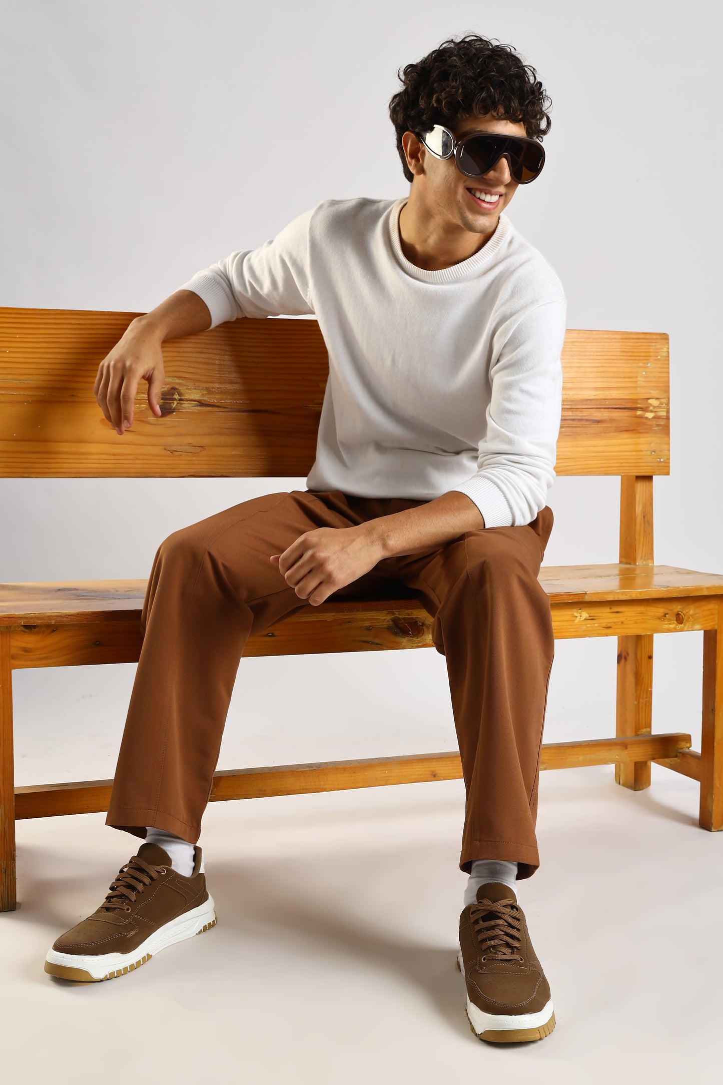 Cotton Blend Drawcord Trousers Brown