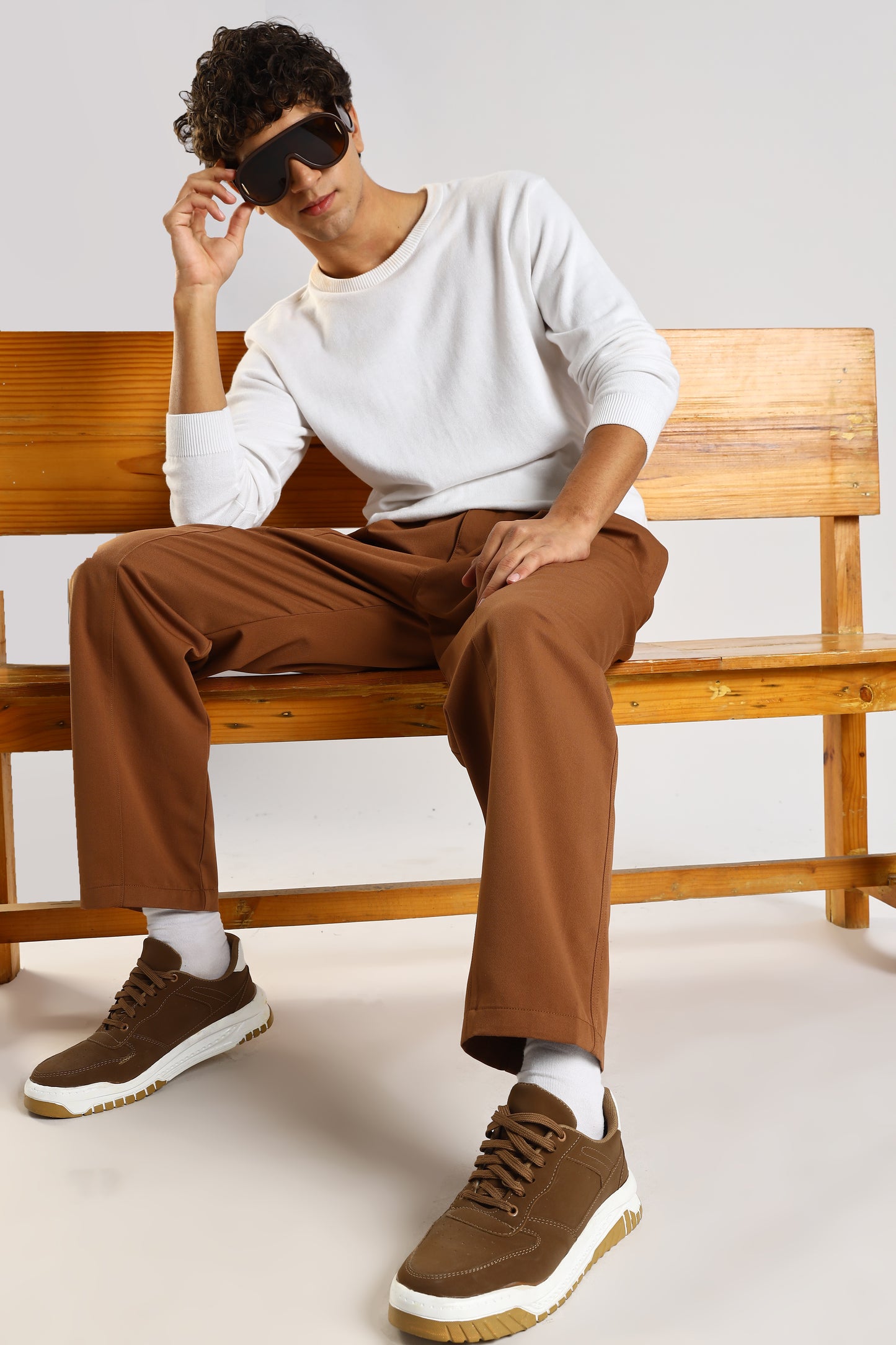 Cotton Blend Drawcord Trousers Brown
