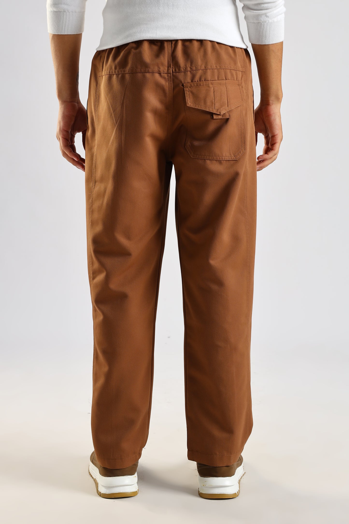 Cotton Blend Drawcord Trousers Brown