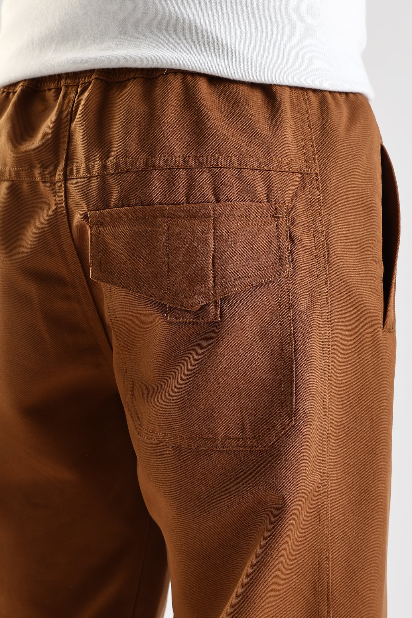 Cotton Blend Drawcord Trousers Brown