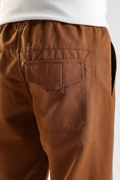Cotton Blend Drawcord Trousers Brown