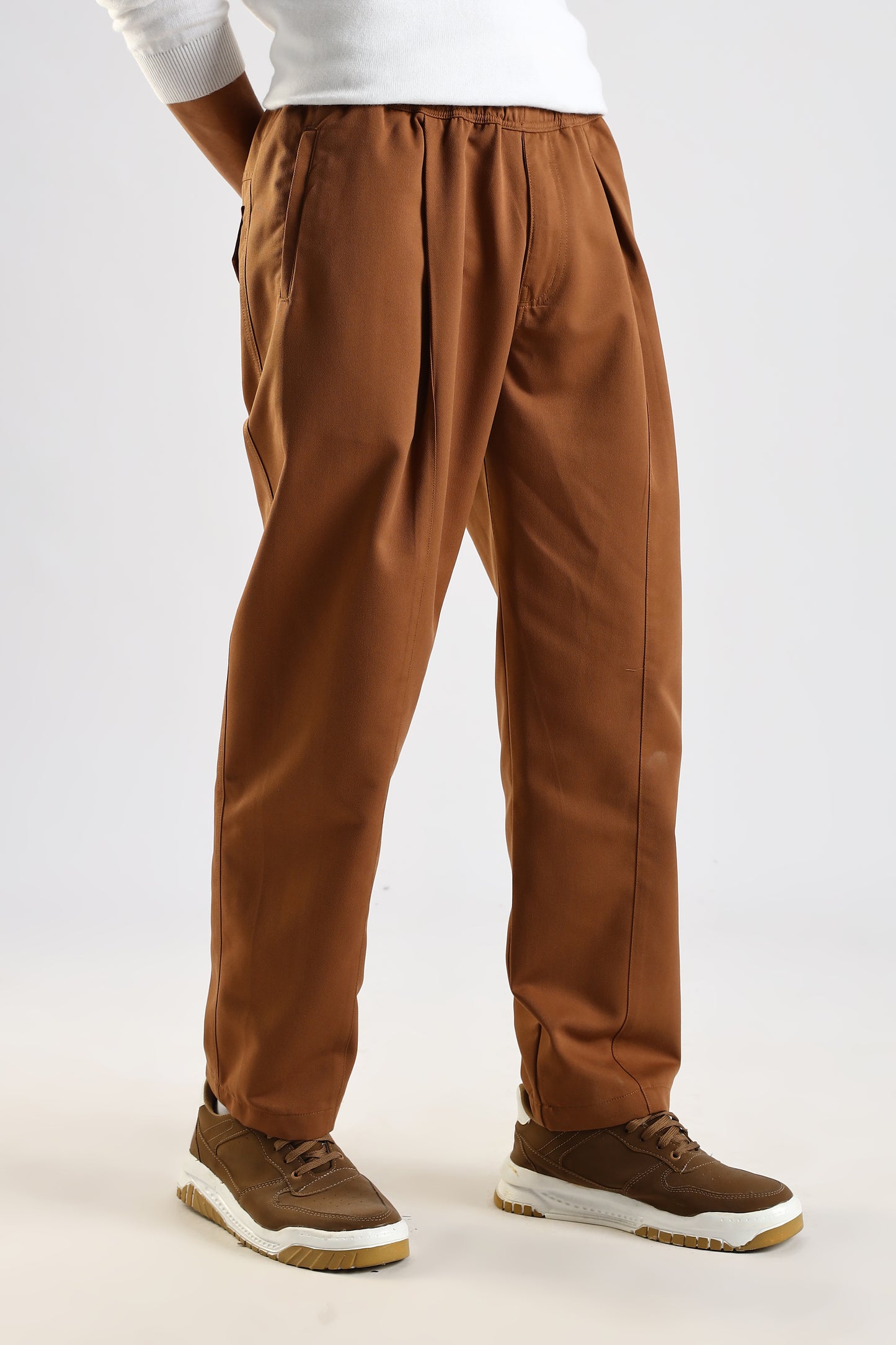 Cotton Blend Drawcord Trousers Brown