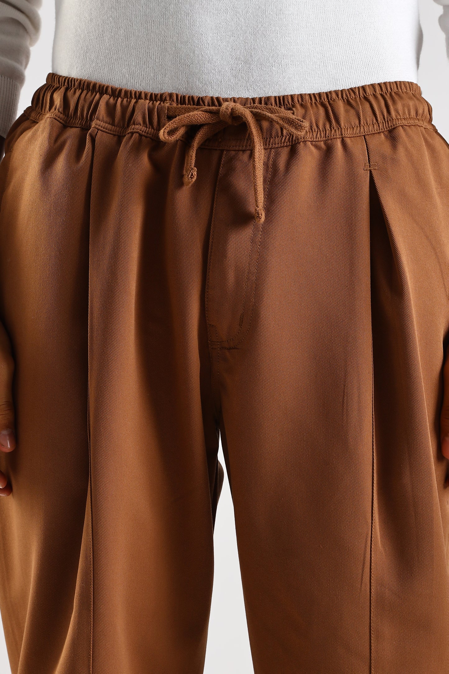 Cotton Blend Drawcord Trousers Brown