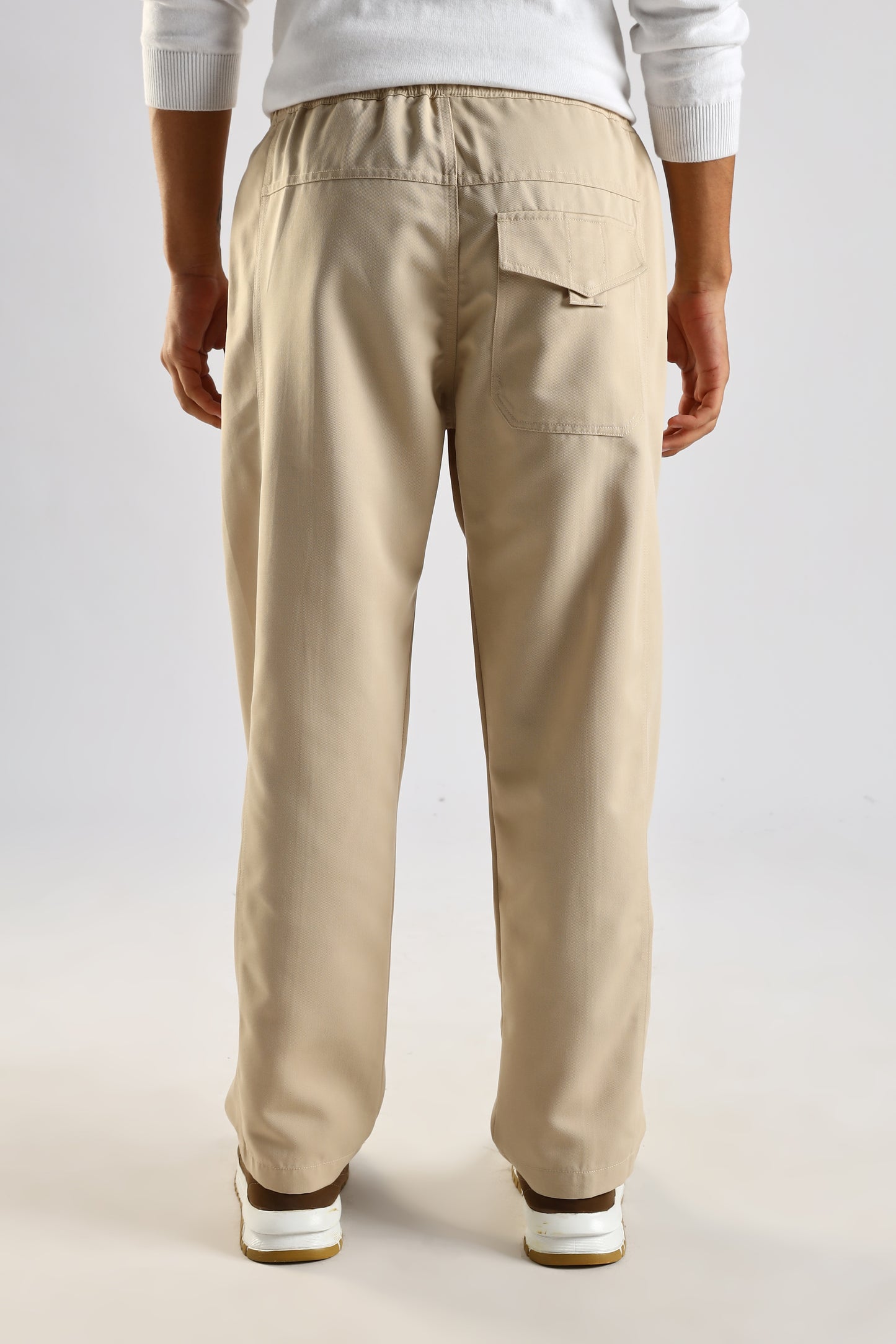 Cotton Blend Drawcord Trousers Cream
