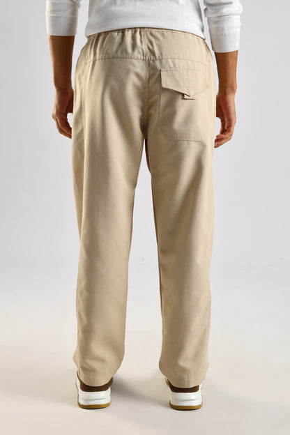 Cotton Blend Drawcord Trousers Cream