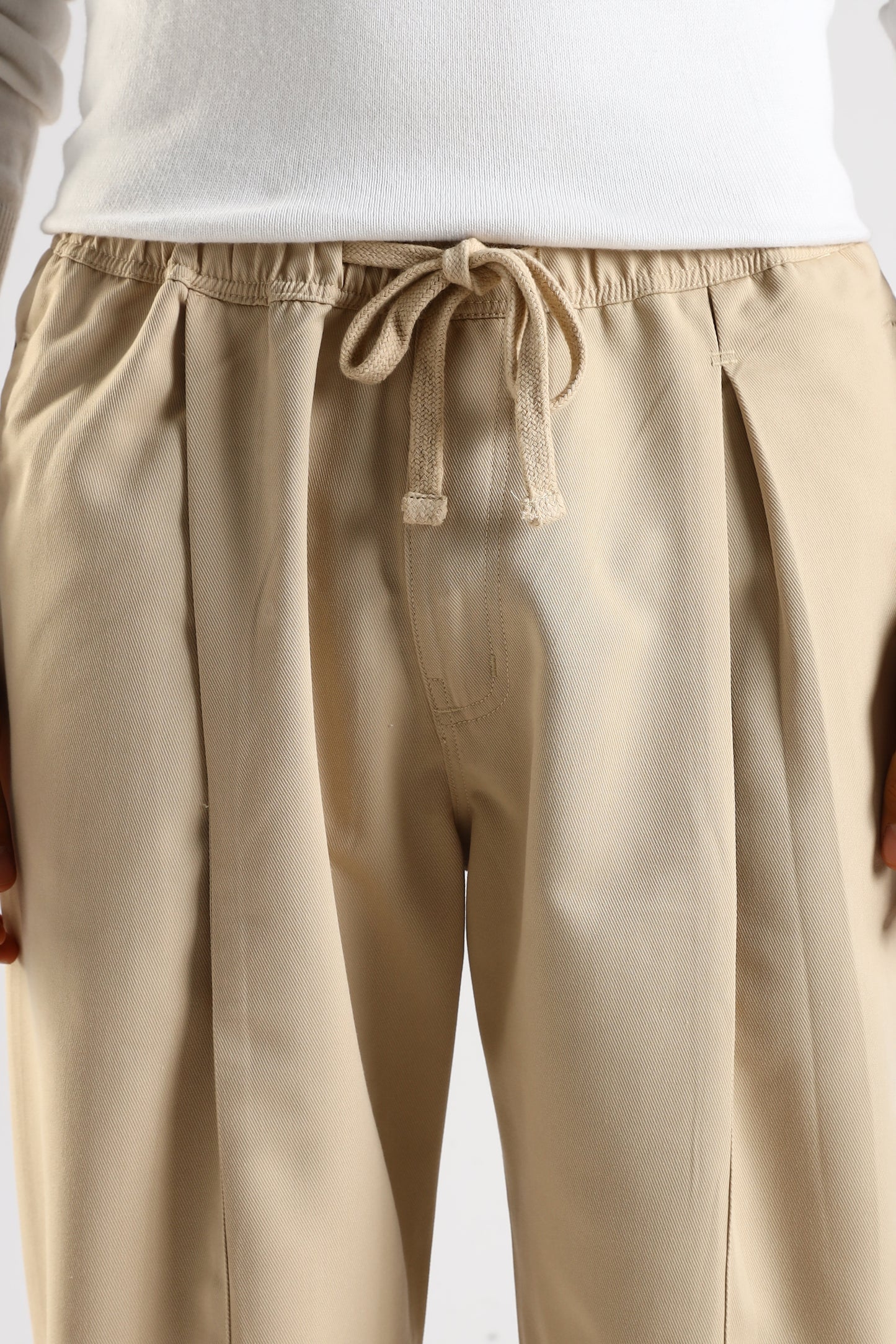 Cotton Blend Drawcord Trousers Cream