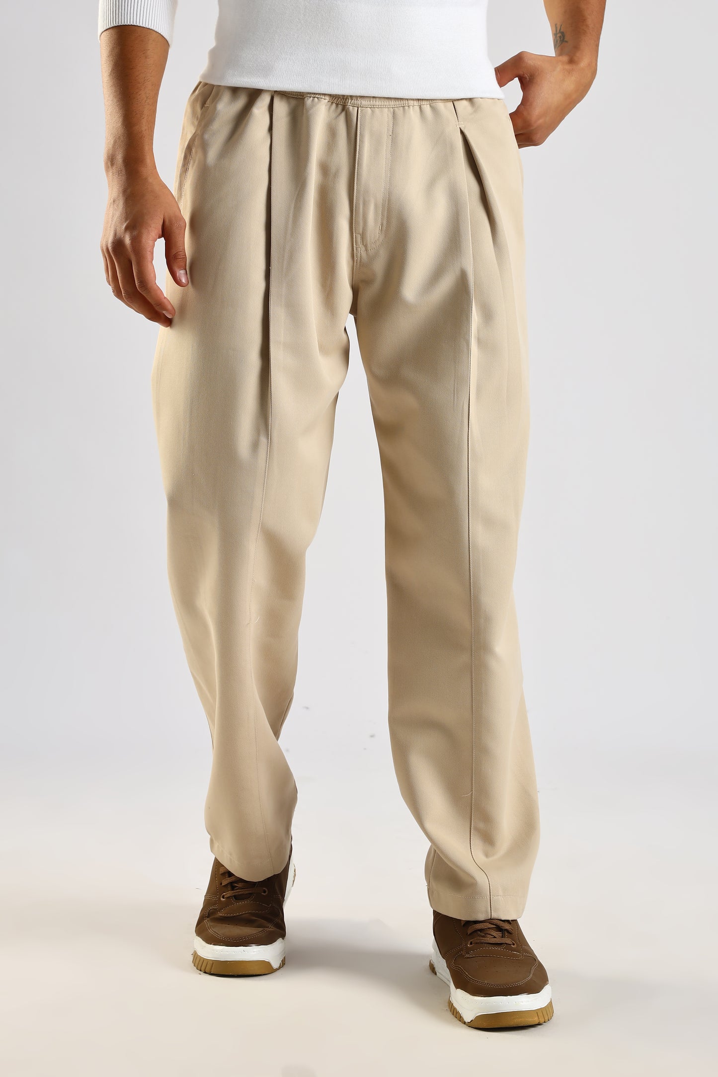 Cotton Blend Drawcord Trousers Cream