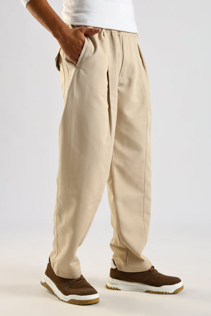 Cotton Blend Drawcord Trousers Cream