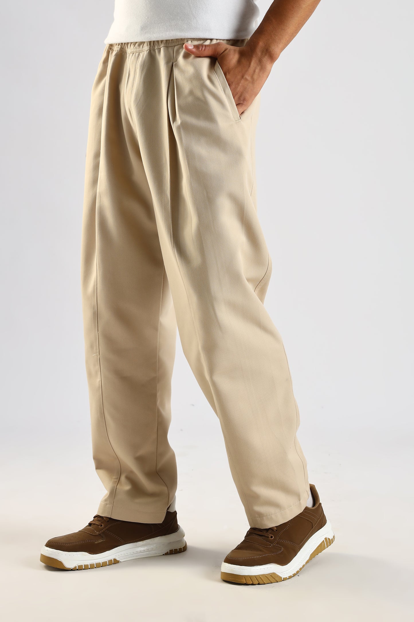 Cotton Blend Drawcord Trousers Cream