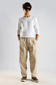 Cotton Blend Drawcord Trousers Cream