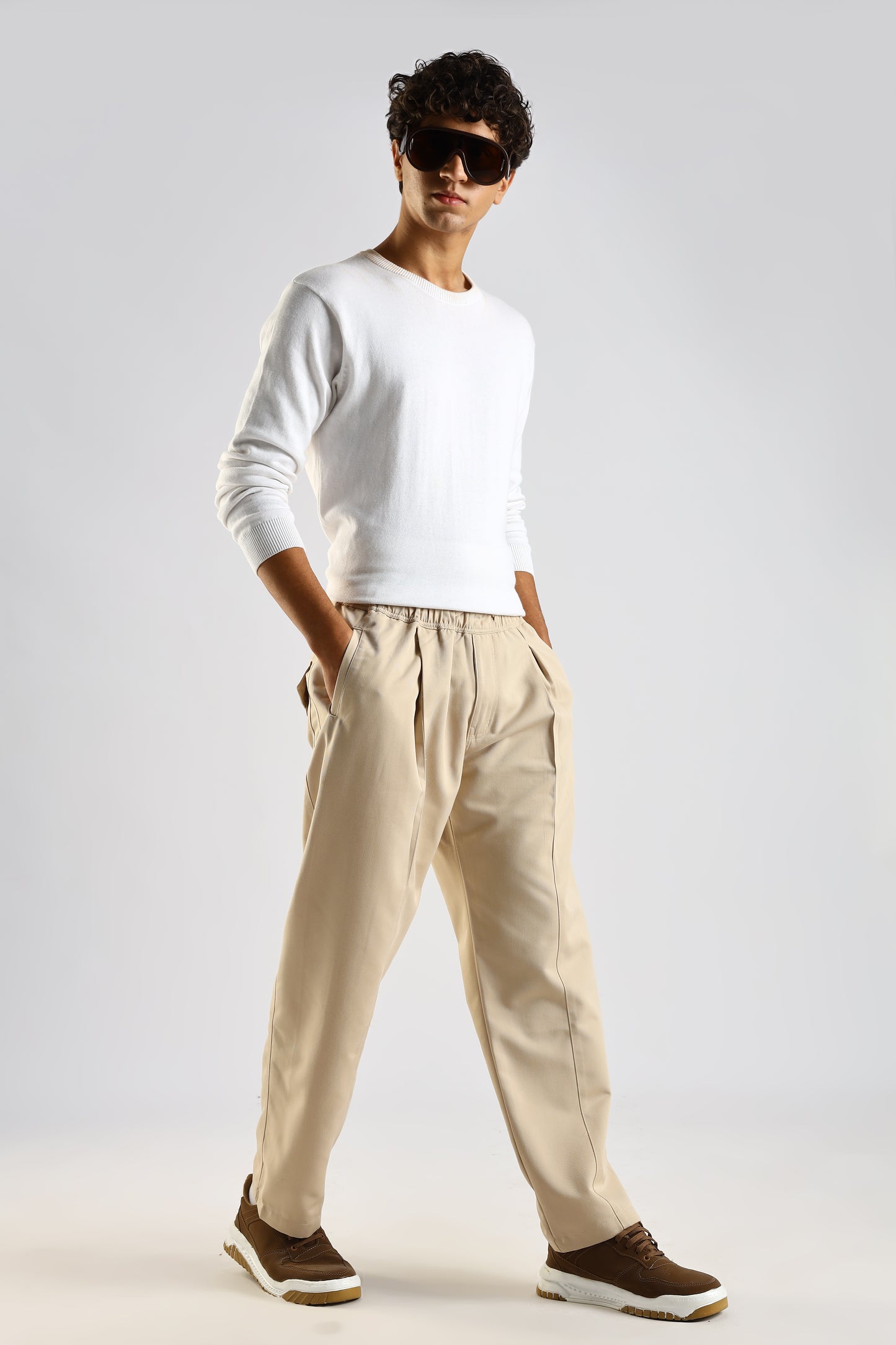 Cotton Blend Drawcord Trousers Cream